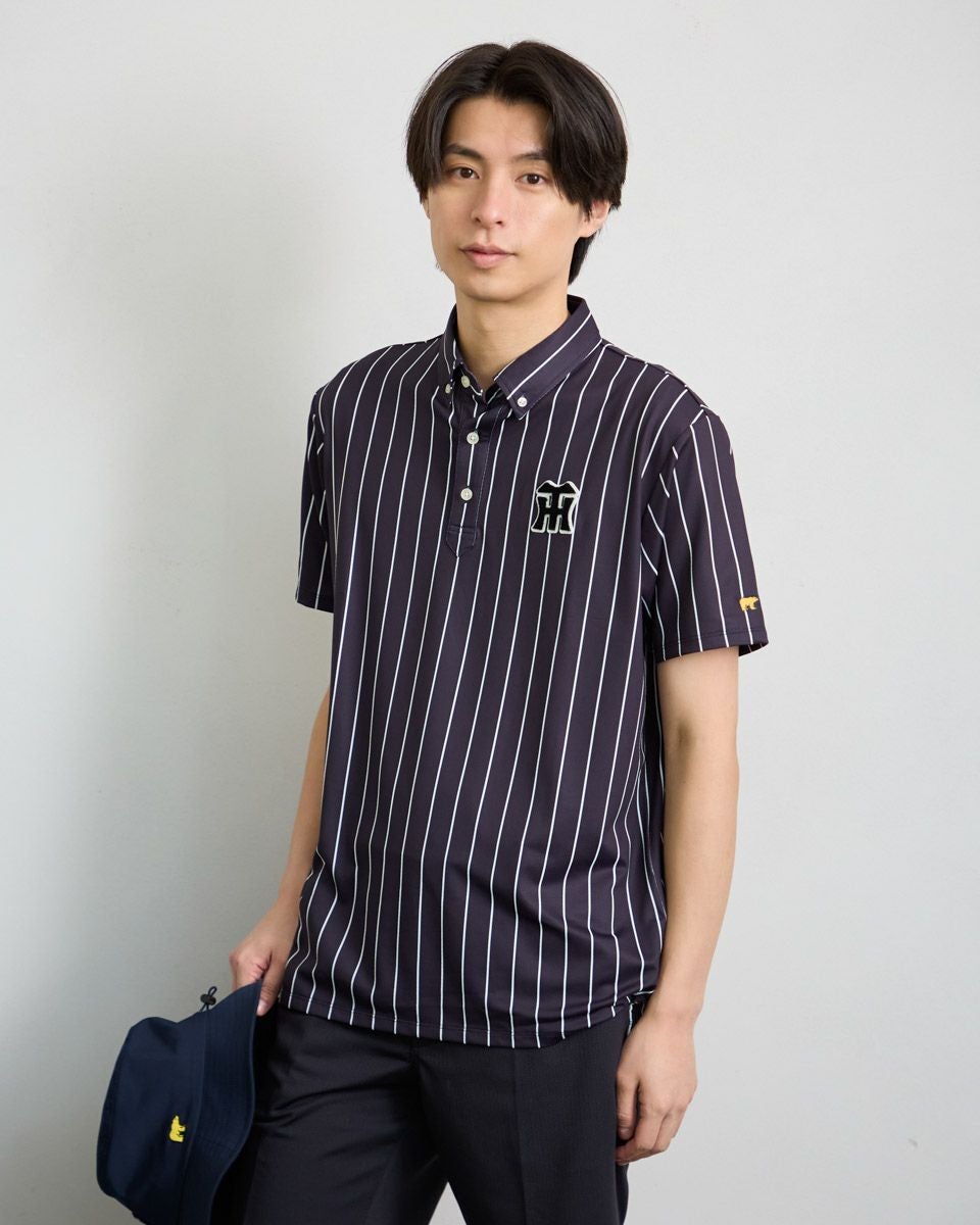 GB GOLFGBGストライプポロシャツ/TIGERSコラボレーション | ゴールデン