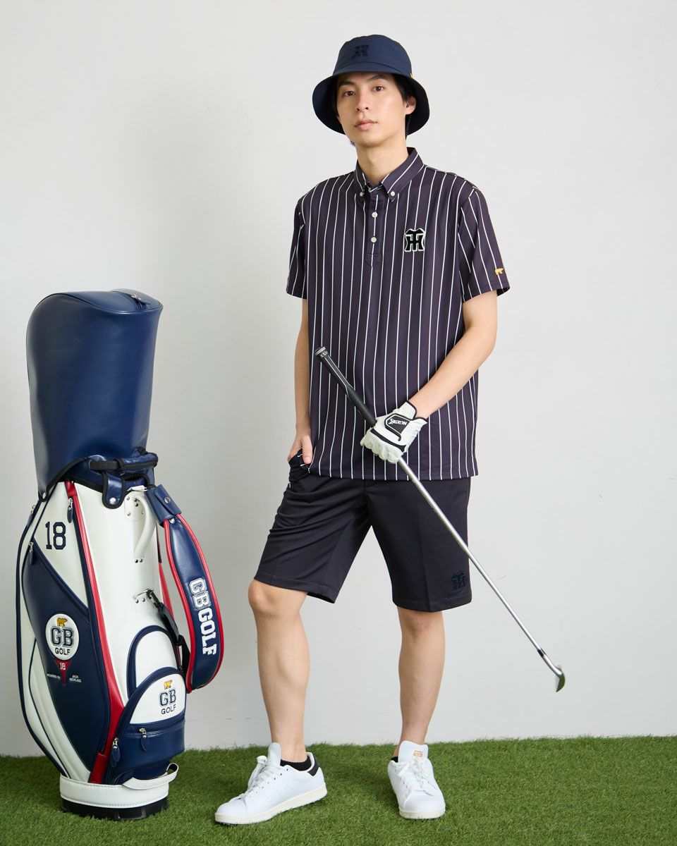 GB GOLFGBGストライプポロシャツ/TIGERSコラボレーション | ゴールデン
