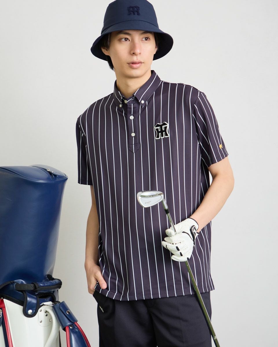 GB GOLFGBGストライプポロシャツ/TIGERSコラボレーション | ゴールデン