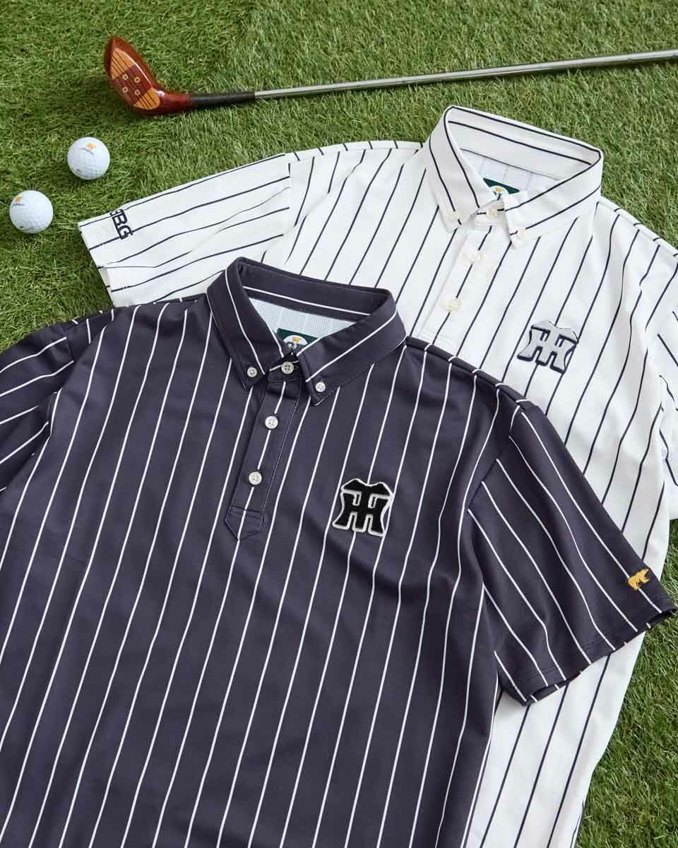 GB GOLF 阪神タイガース　コラボ　ストライプポロシャツ　黒 GB GOLF meets Tigers Ⓒ阪神タイガース