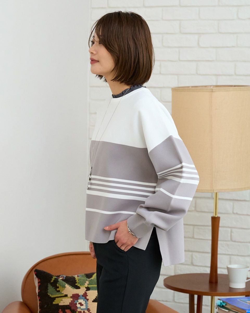 ebure コットンニットカットソー ネイビー×白×マスタード 38 襟付きアイレットニット | ニット | NOELA OFFICIAL WEB STORE