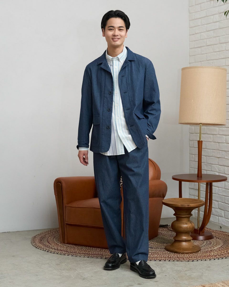 ENGINEEREDGARMENTS ネイビー コットン カバーオール チンスト Golden Bearオーガニックコットンカバーオール | ゴールデンベアストア