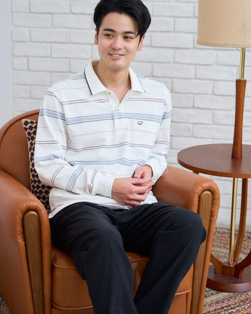 長袖ボーダーポロシャツ