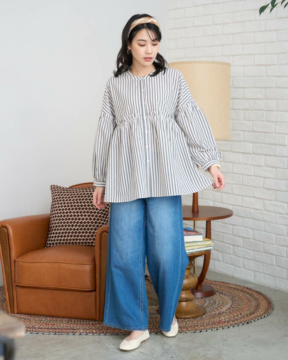 優しいお色と綺麗シルエット♪　ストレッチ　サテンストライプシャツ　M ベージュ サテン ストライプ シャツ | イエナ(IENA) | マルイウェブチャネル