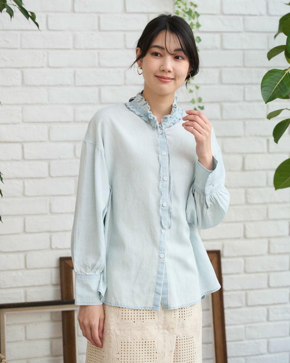 GOLDホワイトデニムシャツ美品 White Labelフリルデニムシャツ | ゴールデンベアストア