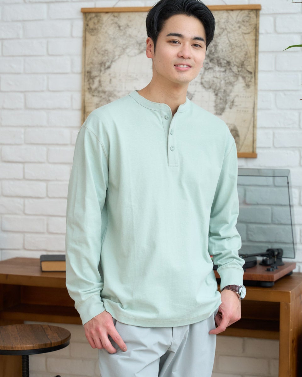 メンズ 長袖セーター Lサイズ ホワイト/グリーン/ベージュ Golden Bearヘンリーネック長袖Tシャツ | ゴールデンベアストア