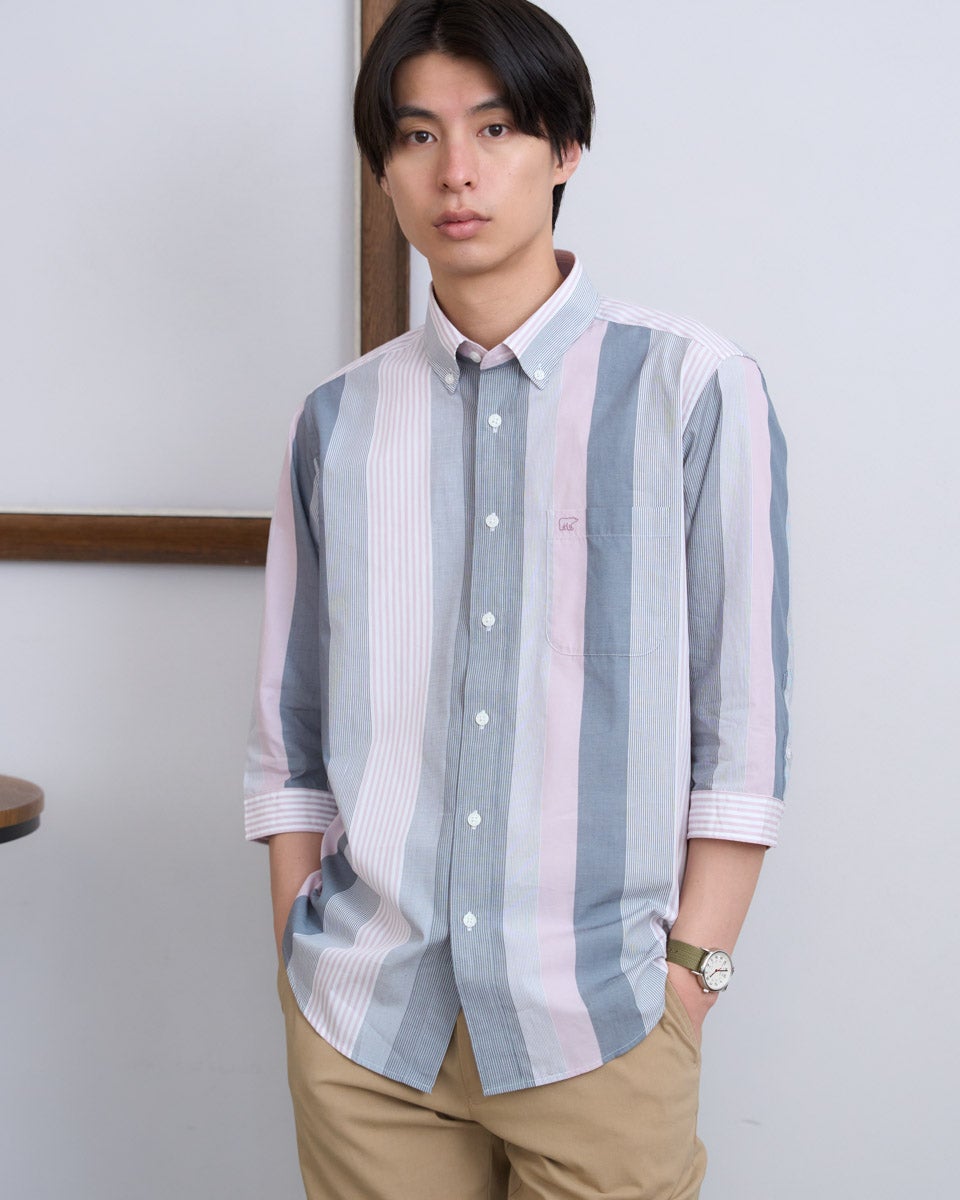シャツ+ブラウス(長袖+七分) GOLDEN  denimshirtindigoBlue design ウェーブシアー7分袖スタンドシャツ｜シャツ/ブラウス｜ニコル公式通販