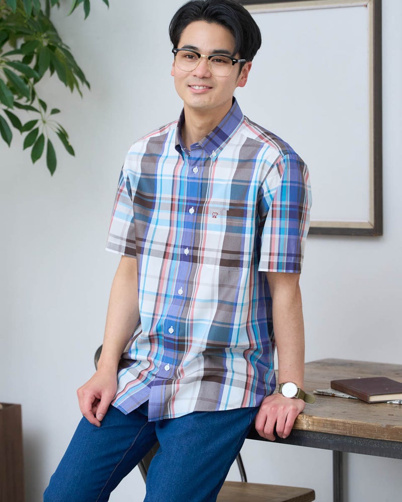 冷感チェック半袖シャツ