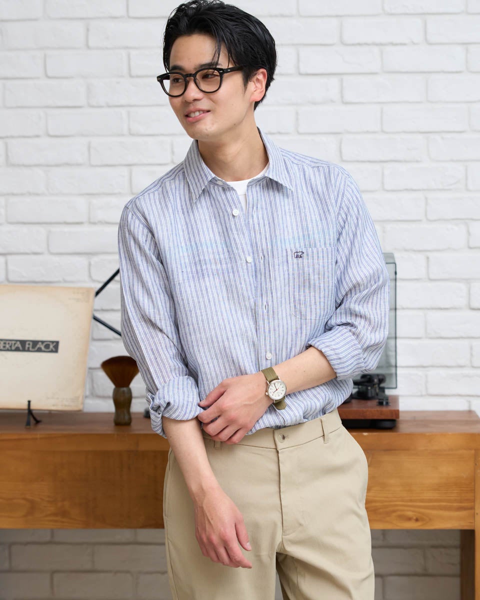 Golden Bear ゴールデンベア　KING SIZEフレンチリネンストライプシャツ