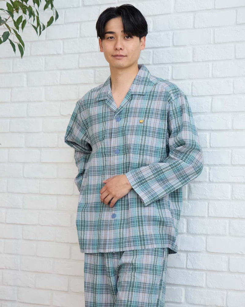 Golden Bear　ゴールデンベア　Home Wearサッカーチェック柄テーラードパジャマ