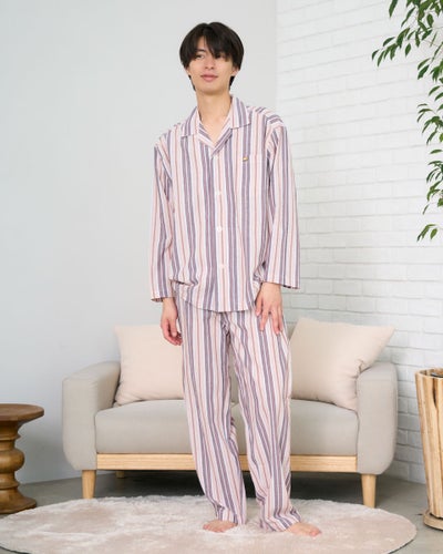 Golden Bear　ゴールデンベア　Home Wear強撚ストライプ柄テーラードパジャマ