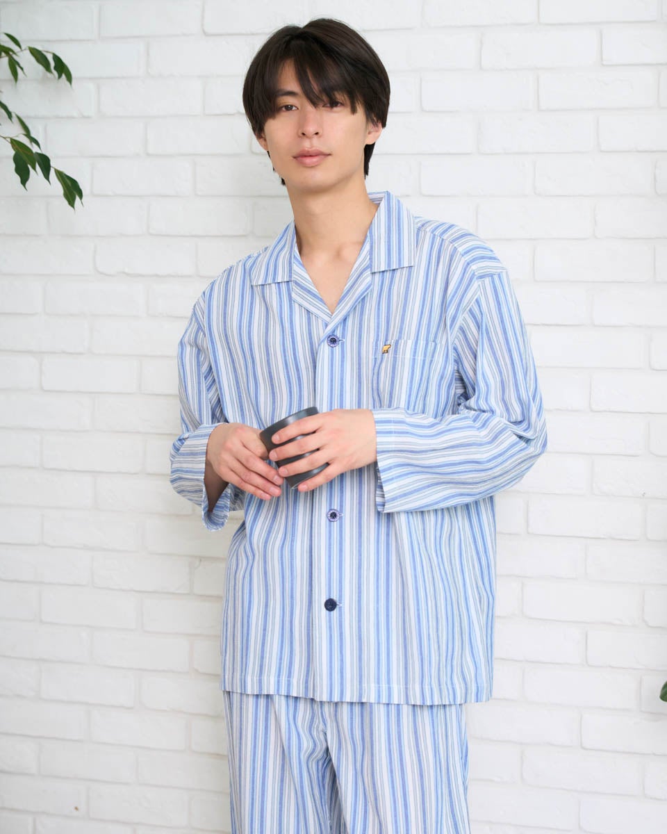 Golden Bear　ゴールデンベア　Home Wear強撚ストライプ柄テーラードパジャマ