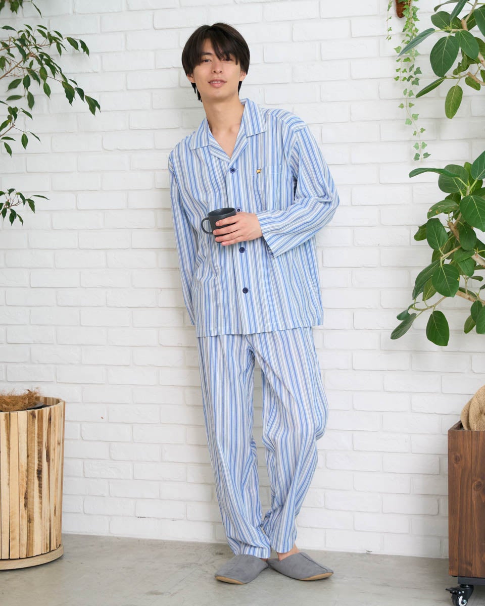 Home Wear強撚ストライプ柄テーラードパジャマ | ゴールデンベアストア