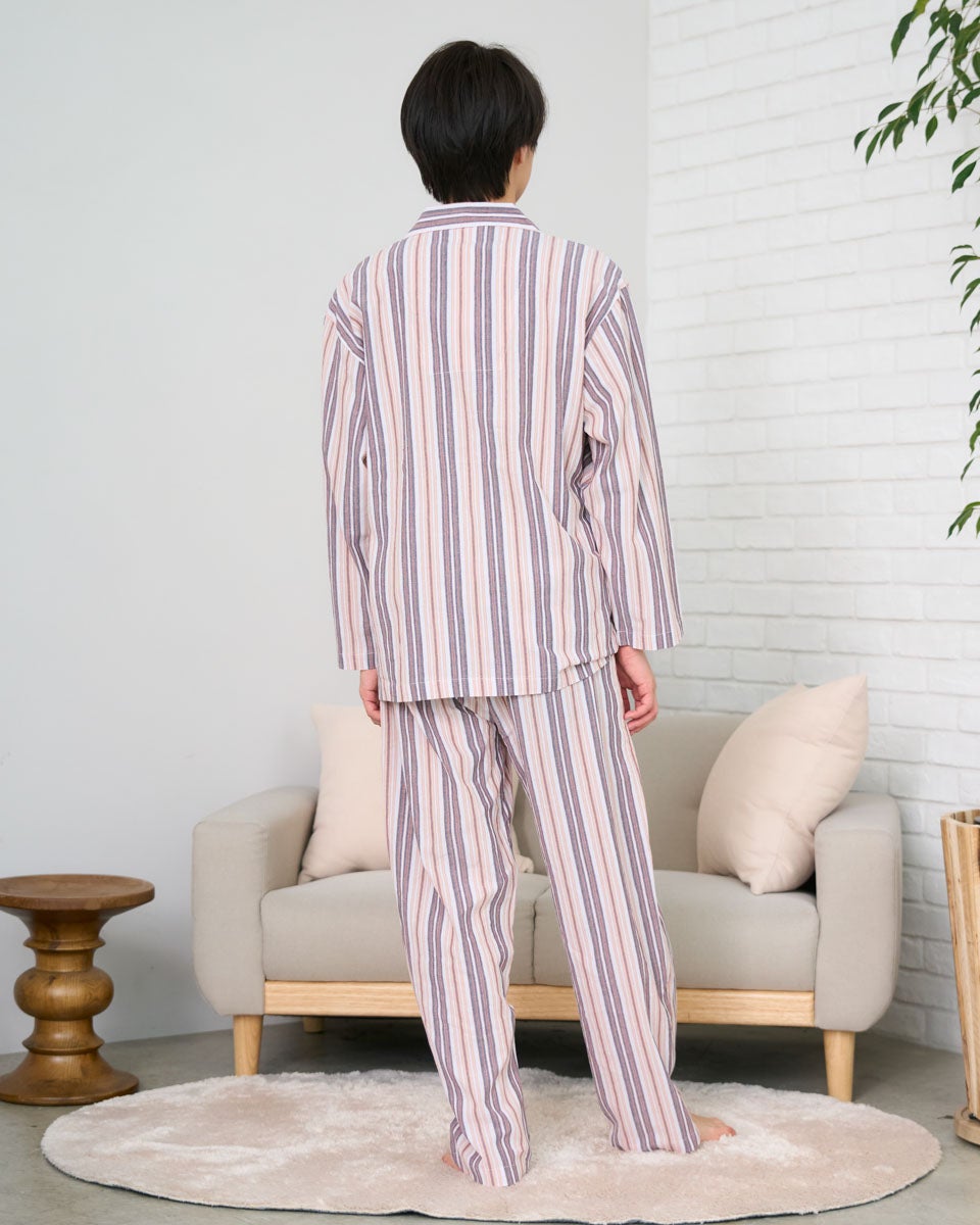 Home Wear強撚ストライプ柄テーラードパジャマ | ゴールデンベアストア