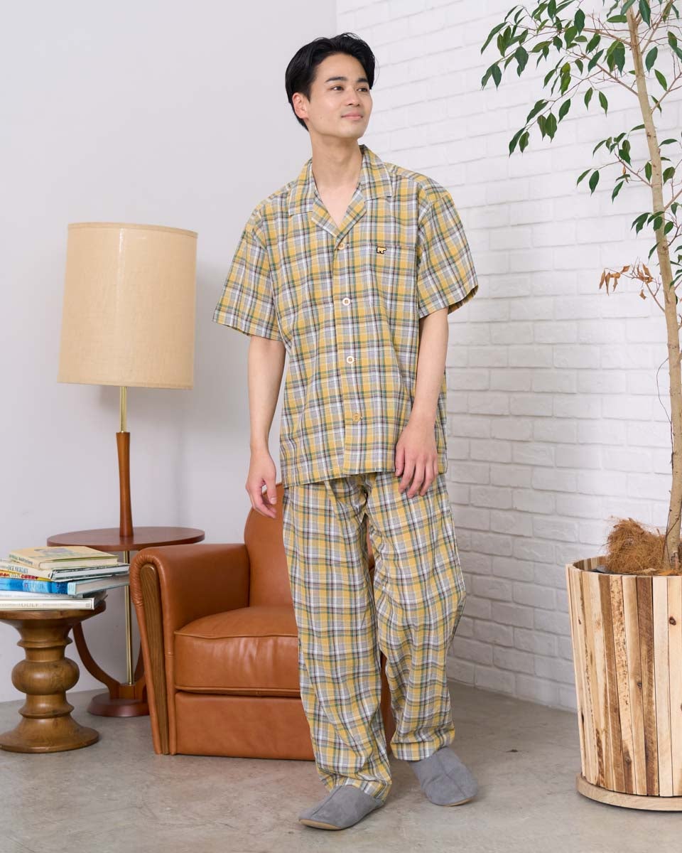 Home Wear強撚チェック柄テーラードパジャマ | ゴールデンベアストア