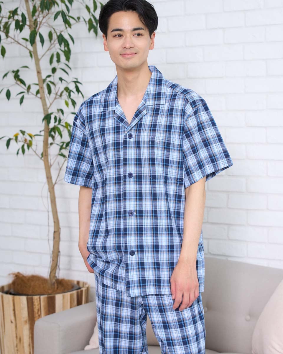 Golden Bear　ゴールデンベア　Home Wear強撚チェック柄テーラードパジャマ