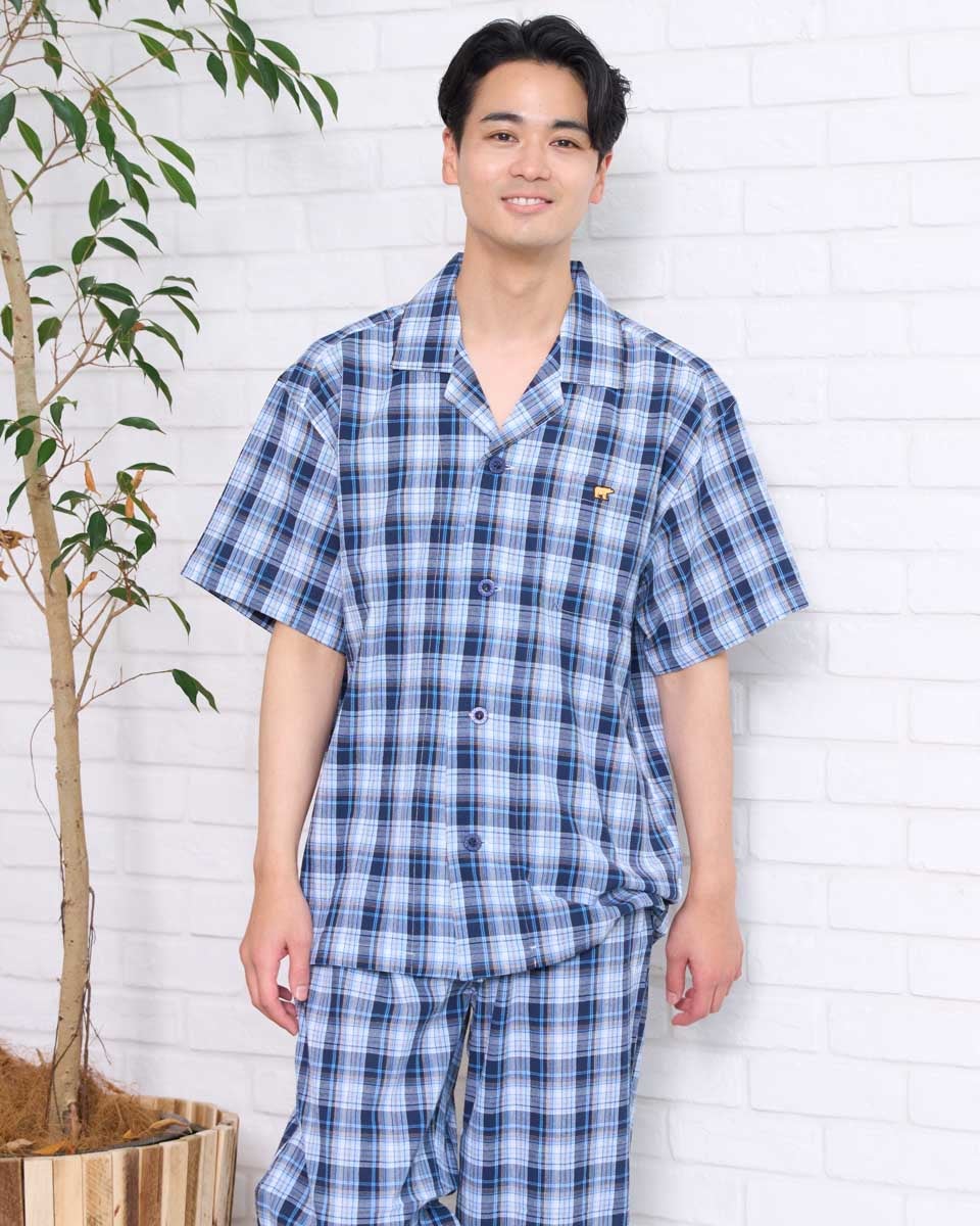 Golden Bear　ゴールデンベア　Home Wear強撚チェック柄テーラードパジャマ