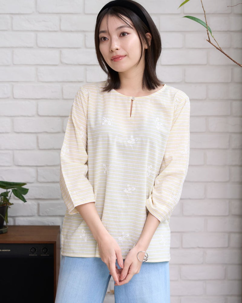 GoldenBear ゴールデンベア ボーダー刺しゅうブラウス