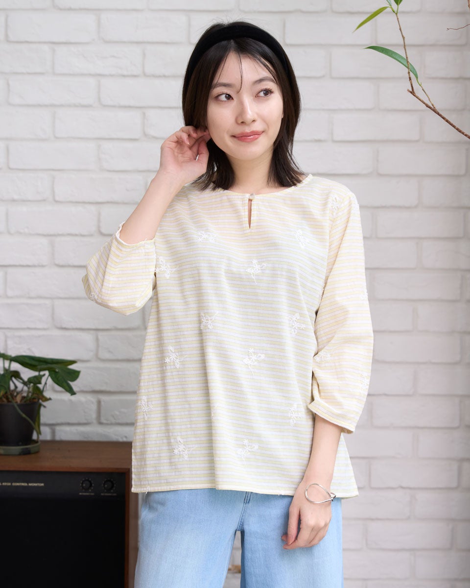 GoldenBear ゴールデンベア ボーダー刺しゅうブラウス