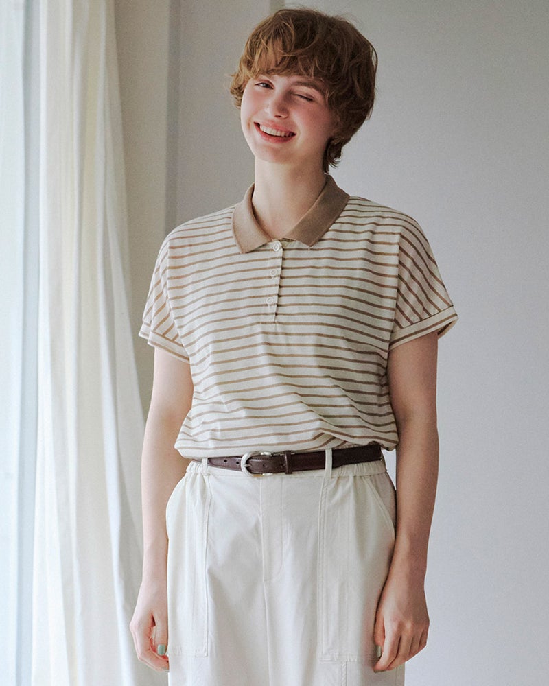 GoldenBear ゴールデンベア 麻混ポロ襟カットソー