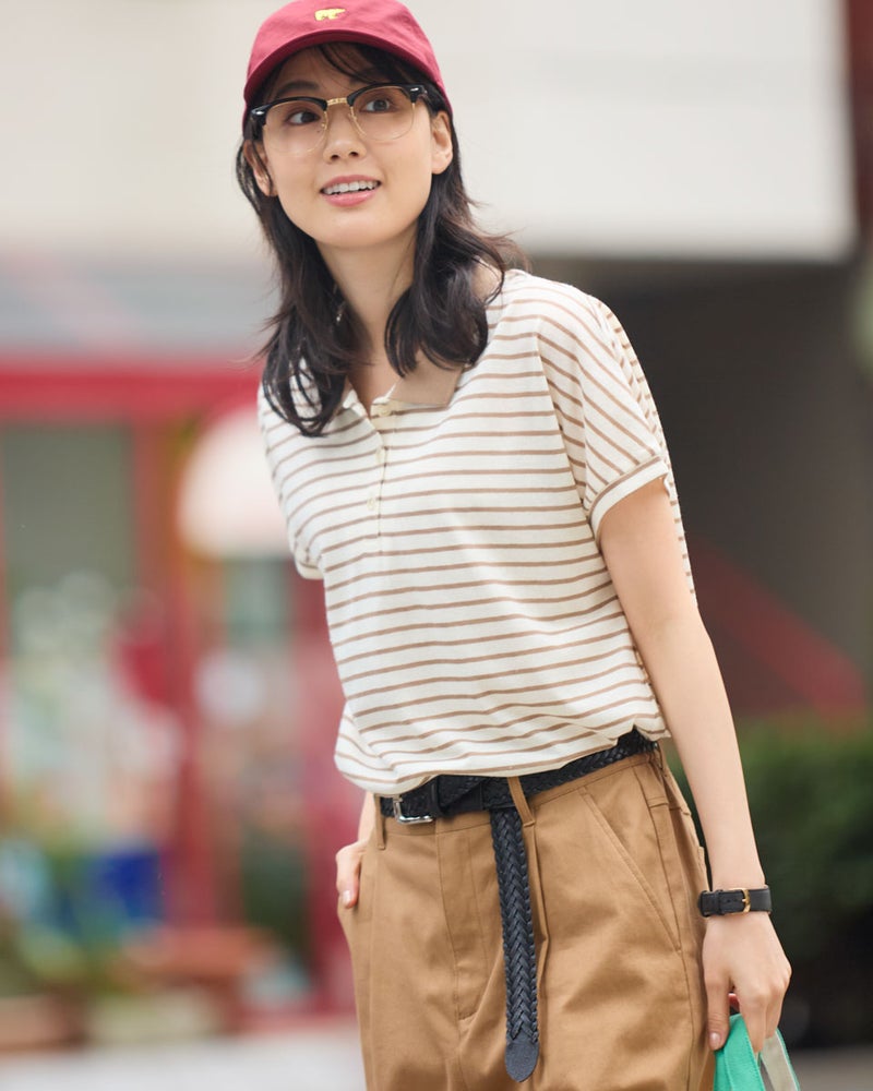 GoldenBear ゴールデンベア 麻混ポロ襟カットソー