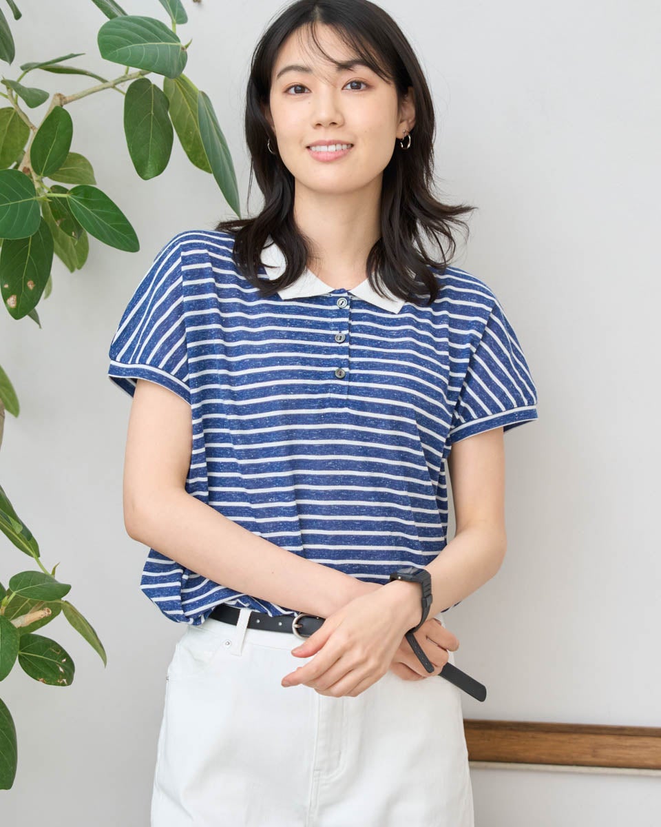 GoldenBear ゴールデンベア 麻混ポロ襟カットソー