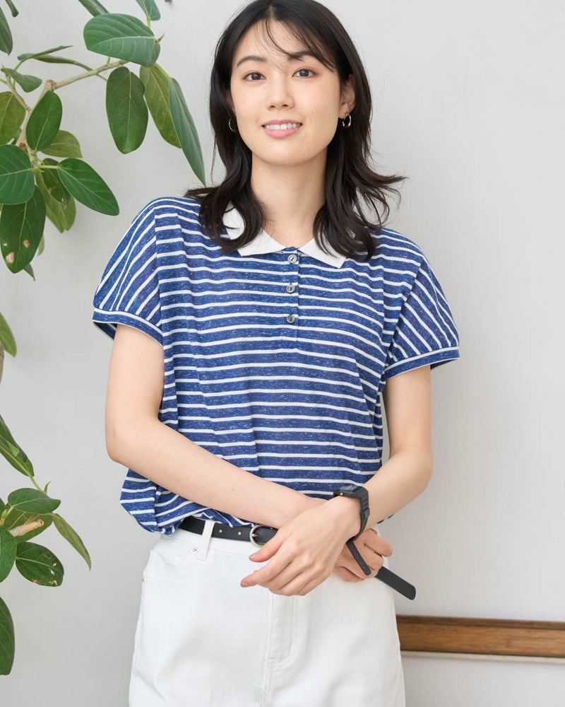 GoldenBear ゴールデンベア 麻混ポロ襟カットソー