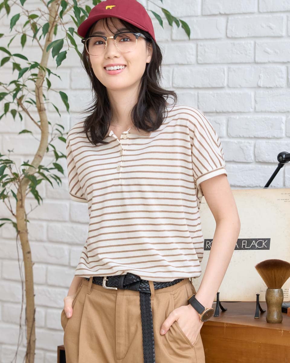 GoldenBear ゴールデンベア 麻混ポロ襟カットソー