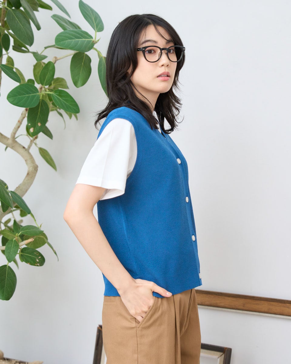 [極美品]KEITA MARUYAMA　ジレ　ベスト　毛絹麻　サンプル品 菊の舞/紺・フレッシュシルキーワイン / MAI-20 – mizutori / 株式会社