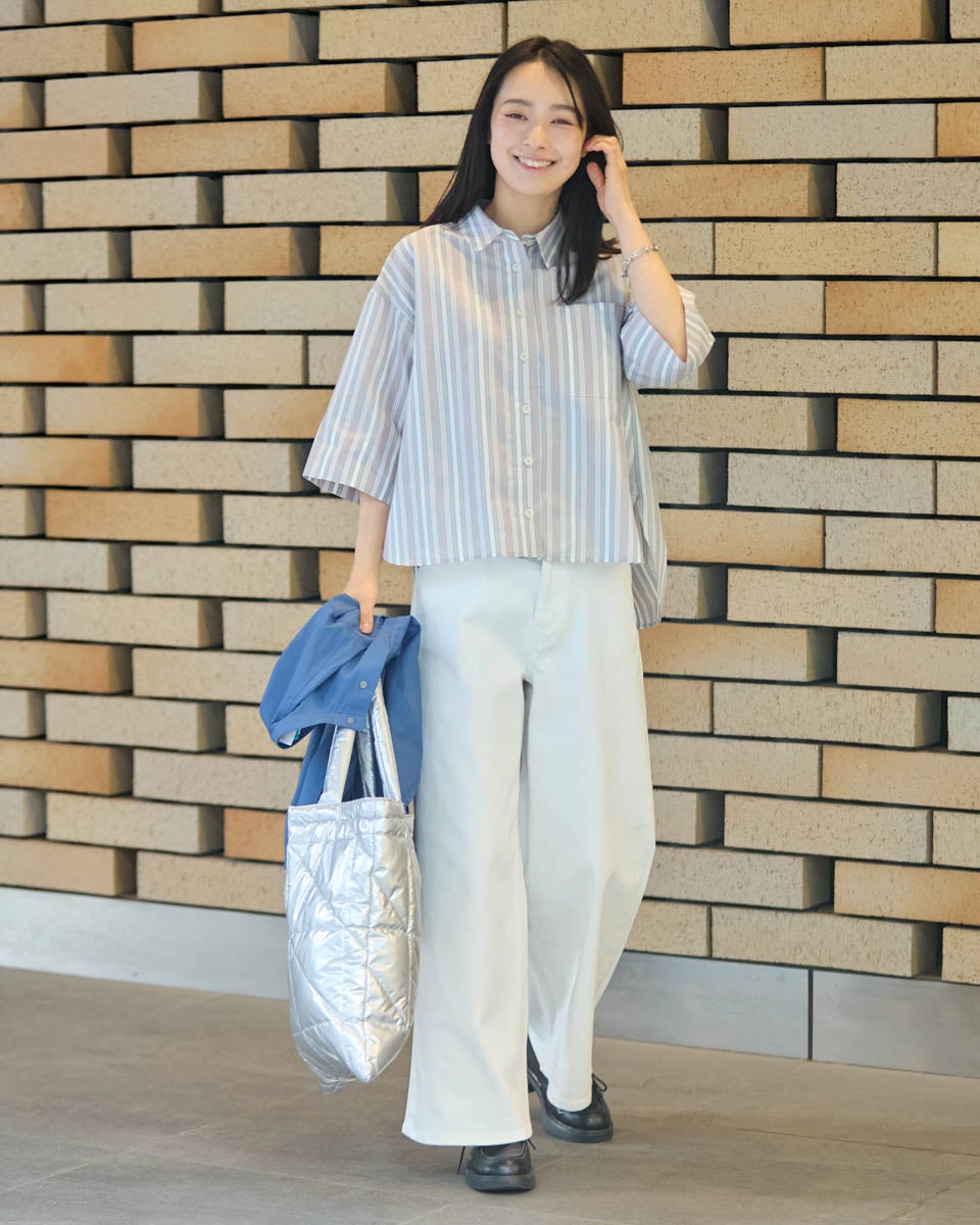 優しいお色と綺麗シルエット♪　ストレッチ　サテンストライプシャツ　M ベージュ サテン ストライプ シャツ | イエナ(IENA) | マルイウェブチャネル