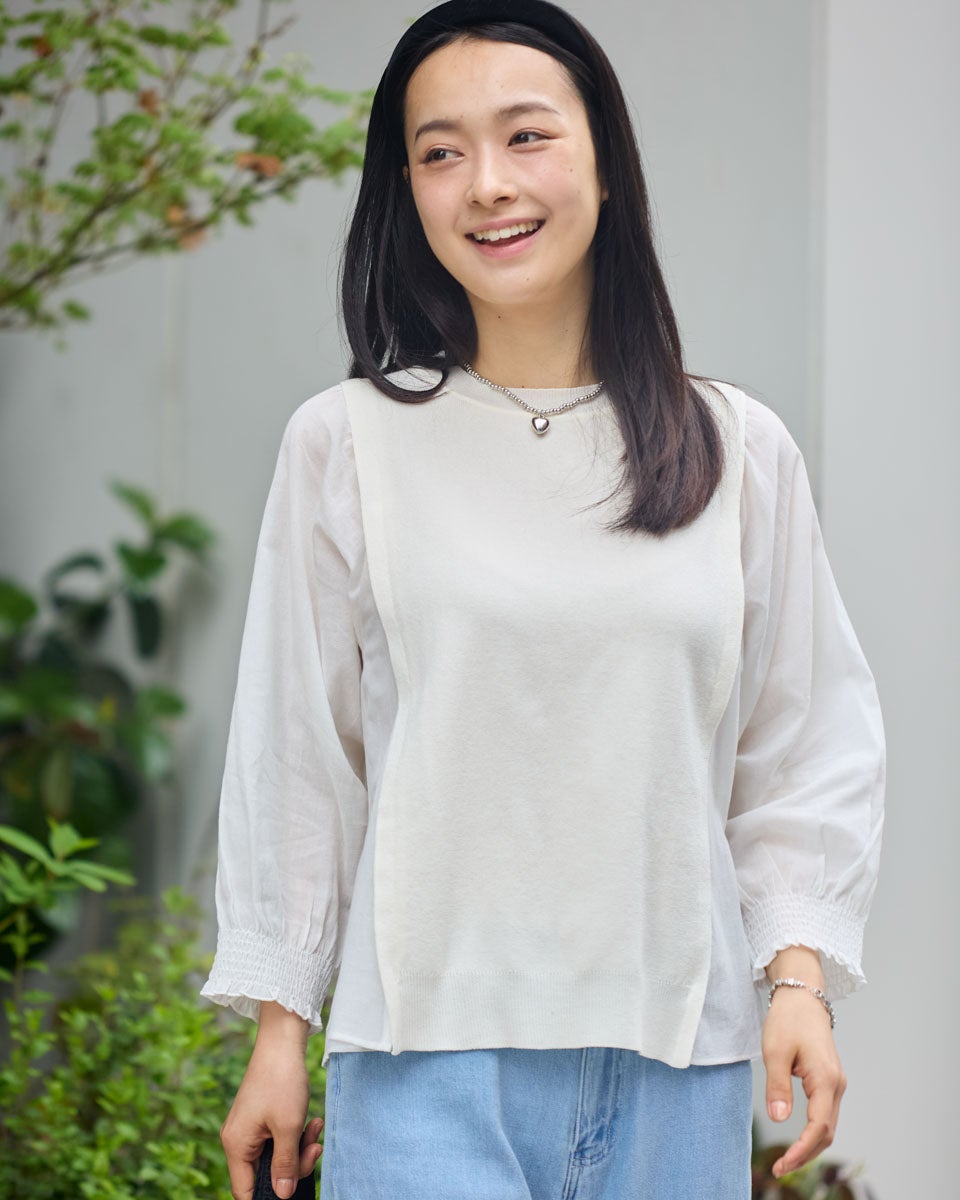 シニヨン ﾎﾞﾙﾄﾞｰ 9452-235DP 布帛ﾄﾞｯｷﾝｸﾞ ﾆｯﾄﾍﾞｽﾄ F NIDO ニド コットンヤーン クロップベスト “CROP VEST” crop-vest