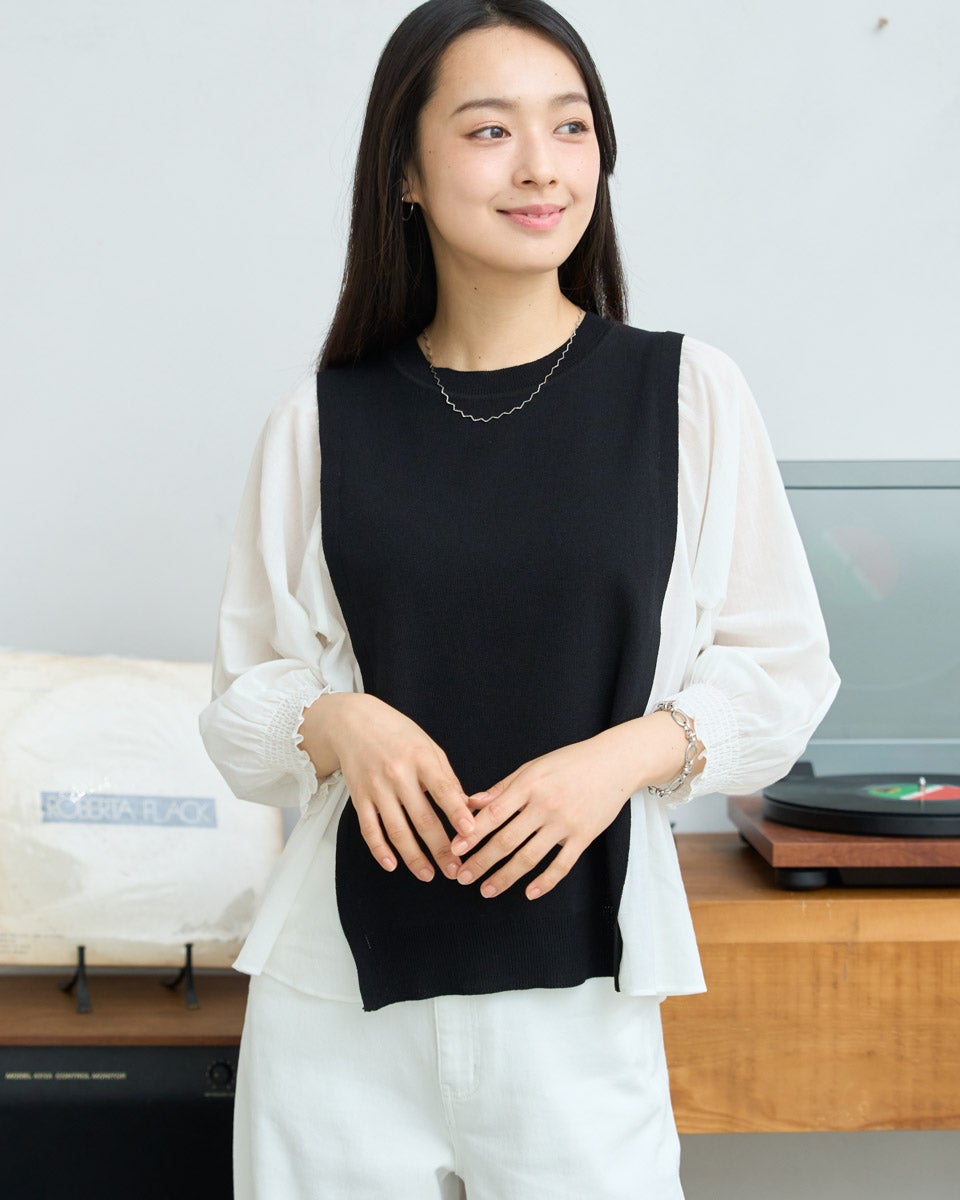 シニヨン ﾎﾞﾙﾄﾞｰ 9452-235DP 布帛ﾄﾞｯｷﾝｸﾞ ﾆｯﾄﾍﾞｽﾄ F CHIGNON シニヨン ボルドー 9452-235DP 布帛ドッキング ニットベスト