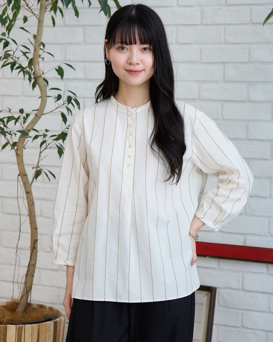 新品  BED&amp;BREAKFAST/ソフトコットンブラウス AMBIDEX Store 綿サテンピグメント染 FRILL シャツ(F IVORY): buoybuoy