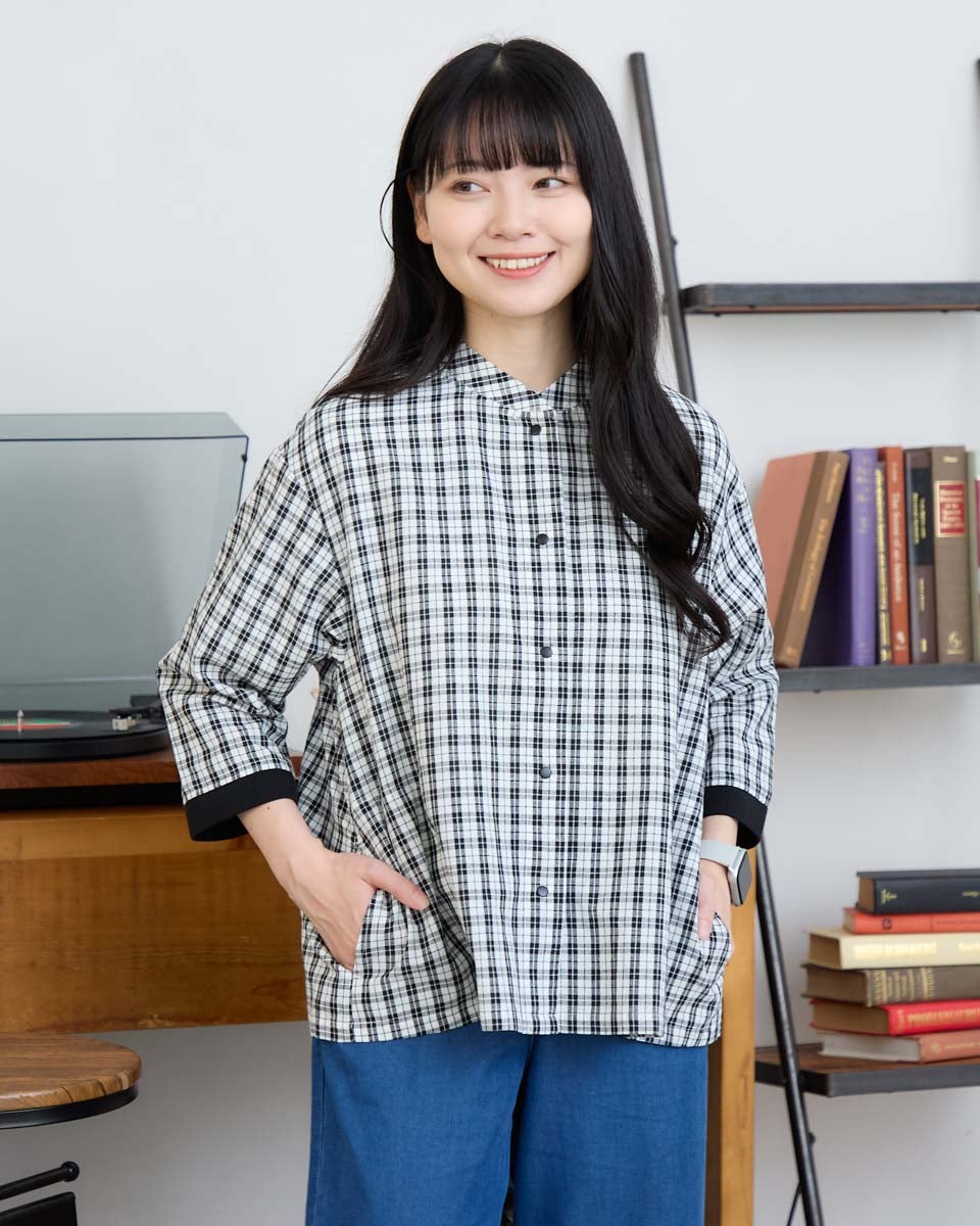 美品✨サカイ リネンチェック ハーフボタン プルオーバーシャツ レッド サイズ1 オーバーサイズパッチチェックシャツ - レッド - EASY NO EASY | 60