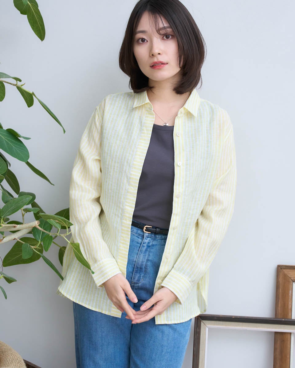 QUEEN SIZEフレンチリネンストライプシャツ | ゴールデンベアストア