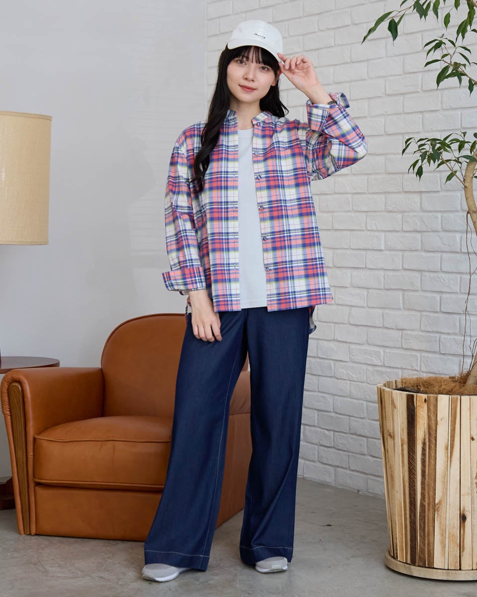 極美品　パラスパレス　毛100%　バンドカラー　Aライン　チェック　ロングシャツ Golden Bear冷感チェックシャツ | ゴールデンベアストア