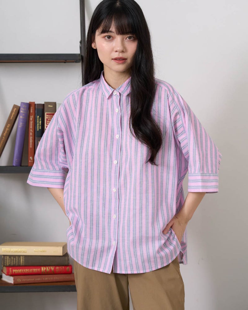 GoldenBear ゴールデンベア 綿麻ストライプシャツ