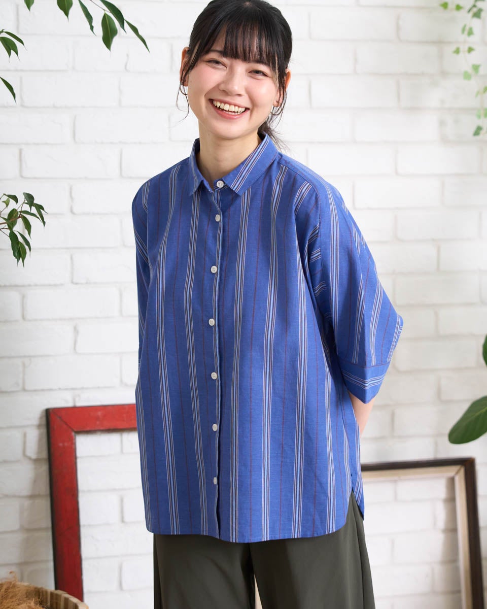 GoldenBear ゴールデンベア 綿麻ストライプシャツ