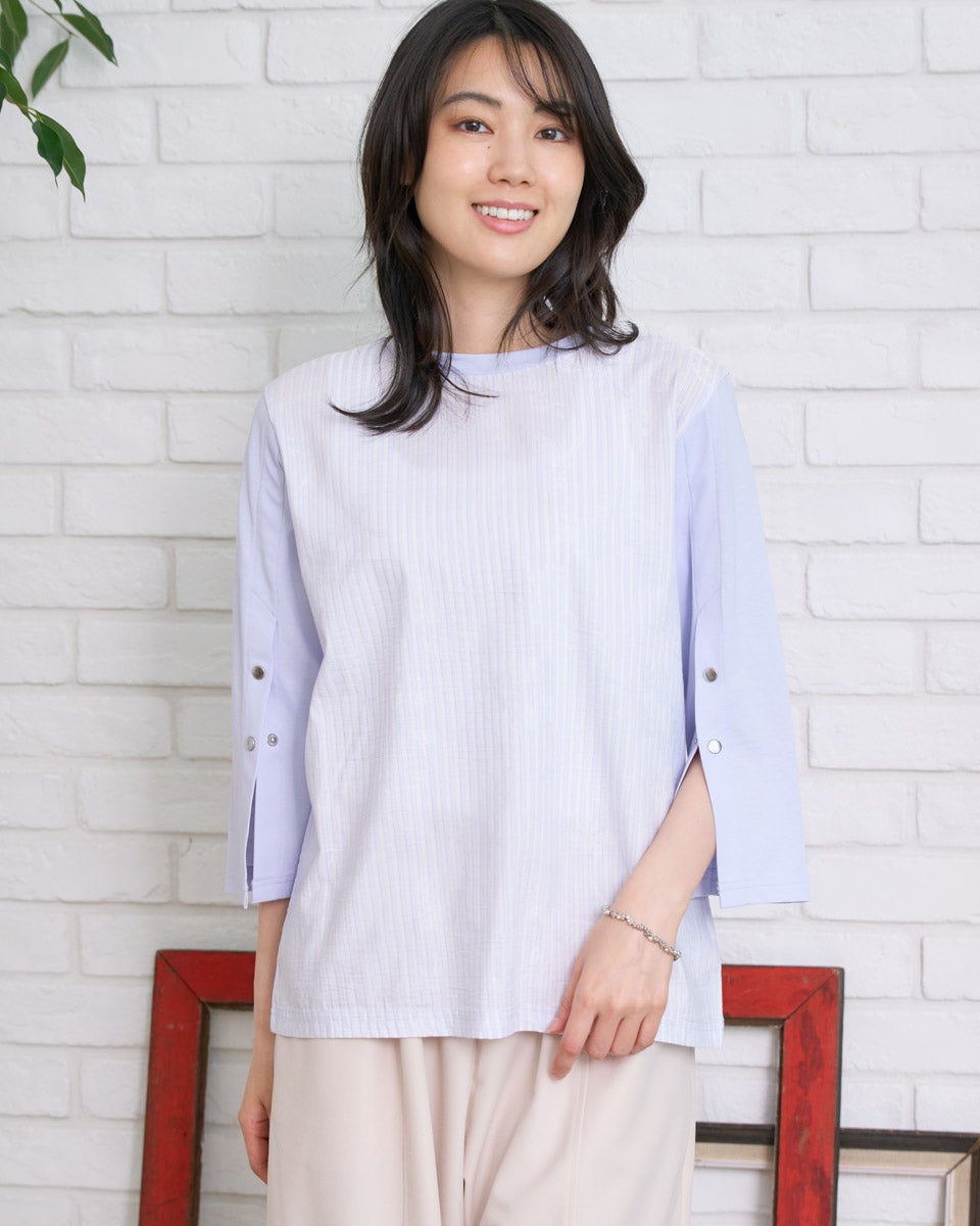 GoldenBear ゴールデンベア ストライプ袖ボタンTシャツ