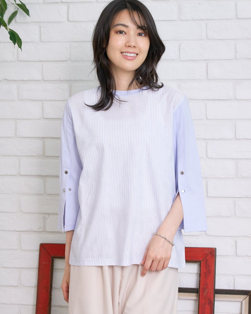 GoldenBear ゴールデンベア ストライプ袖ボタンTシャツ