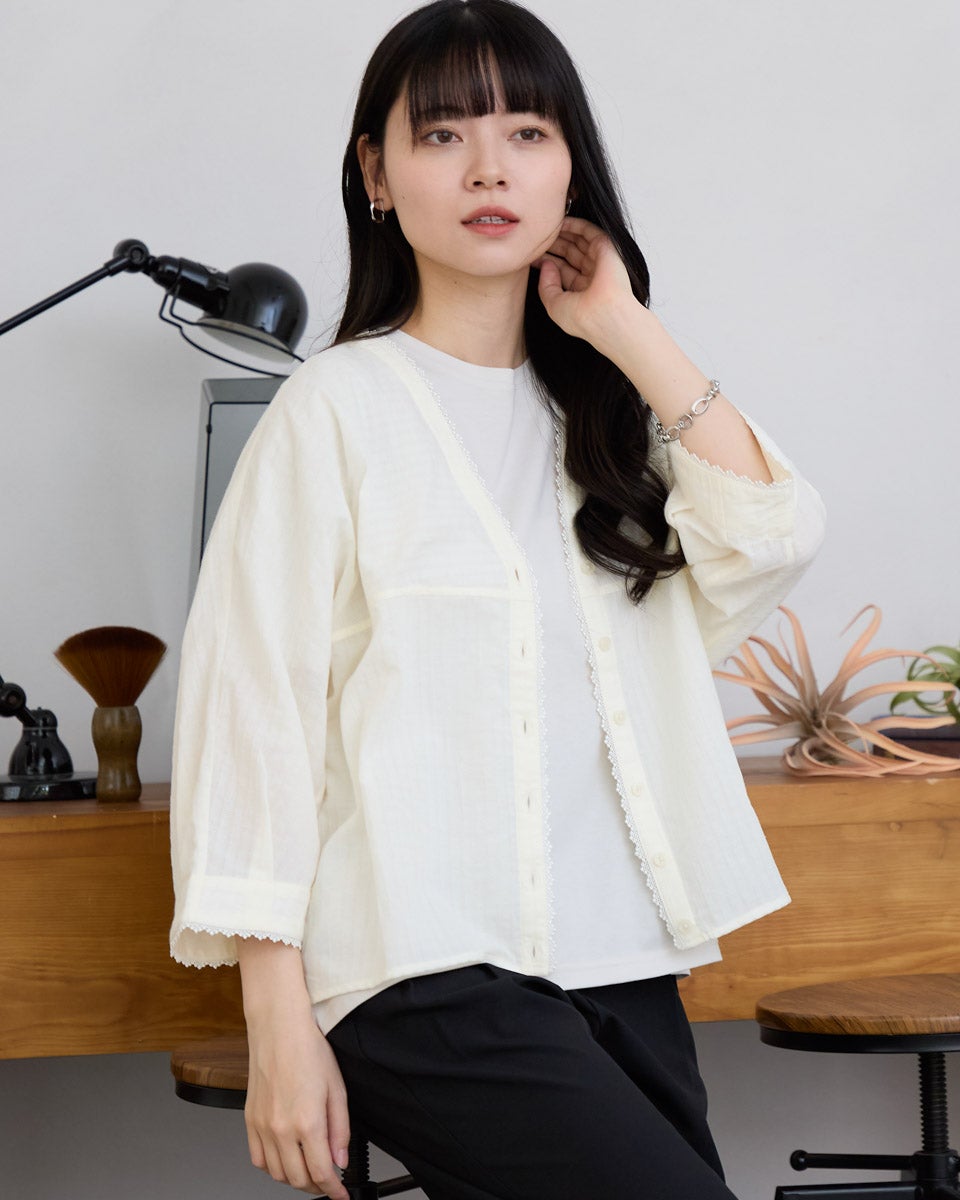 White LabelオーガニックコットンVネックシャツ | ゴールデンベアストア