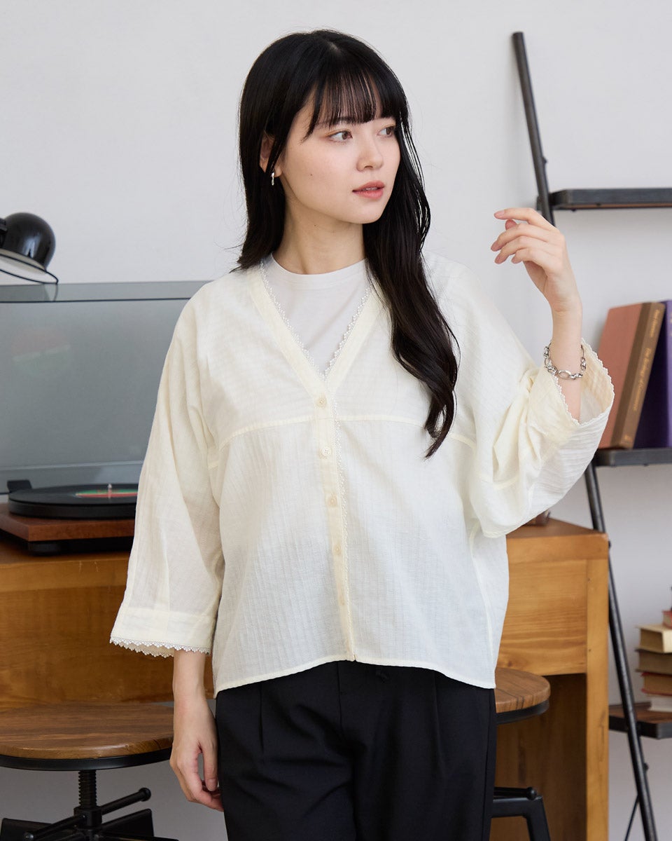 White LabelオーガニックコットンVネックシャツ | ゴールデンベアストア