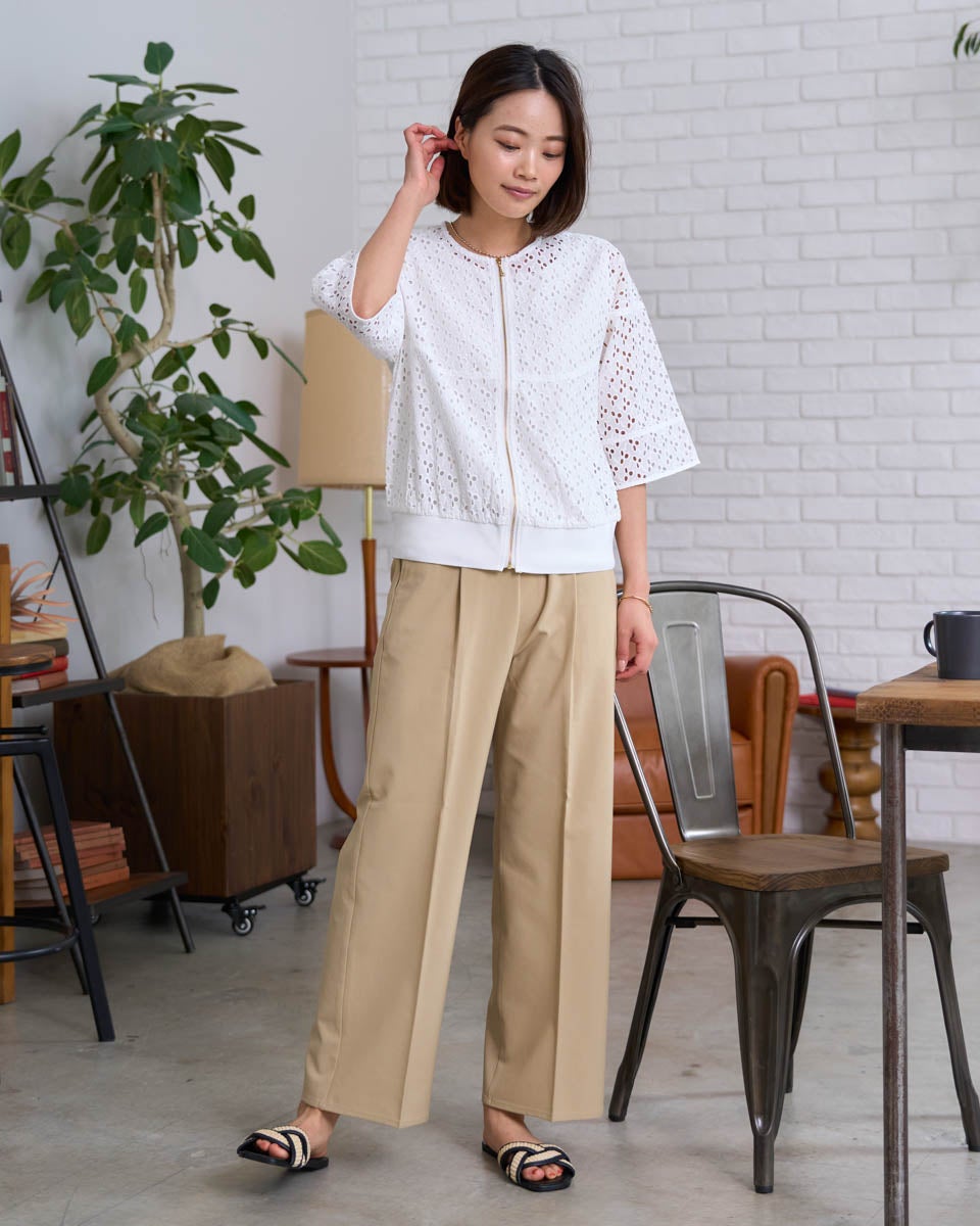White LabelレースZIPアップカーディガン | ゴールデンベアストア