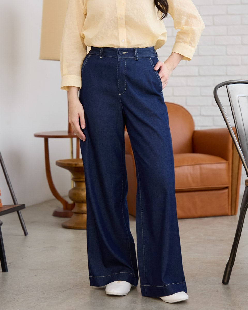 K.growth 新品 デニムロングベスト ネイビー マチャット myine QUEEN SIZEテンセルデニムセミワイドパンツ | ゴールデンベアストア