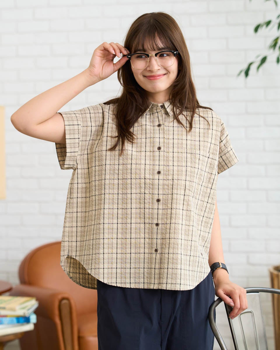 GOLDEN  ゴールデン グース 18AW ウールチェックパテッドシャツ G33MP552 ベージュ S Golden Bearサッカーチェックシャツ | ゴールデンベアストア