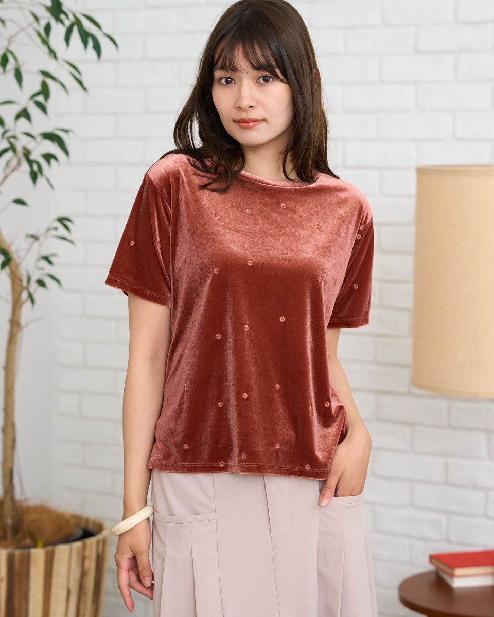 GoldenBear ゴールデンベア 刺しゅうベロアカットソー