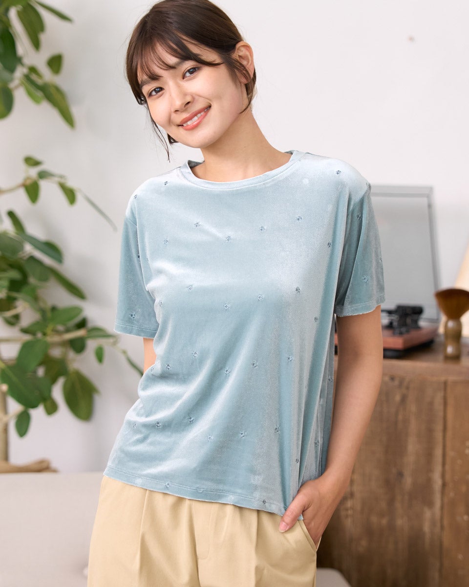 GoldenBear ゴールデンベア 刺しゅうベロアカットソー