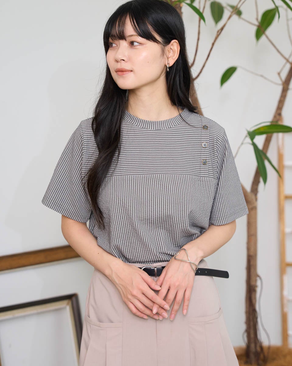 ARGUE シアサッカー ペンシル ドレス チャコール Lサイズ ARGUE シア