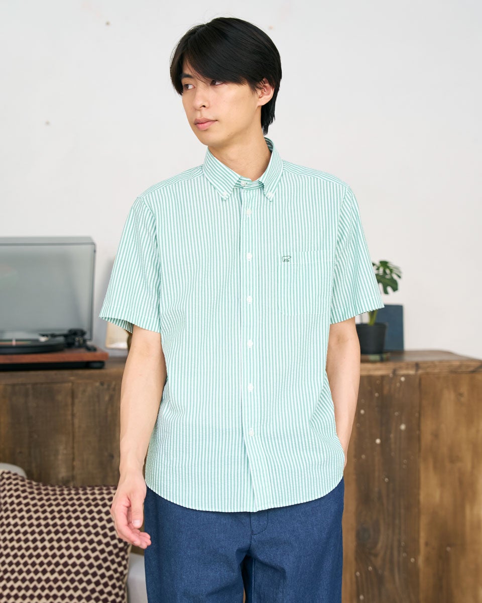 イオコムストライプ半袖Tシャツ ダークグリーン Golden Bearストライプ半袖シャツ | ゴールデンベアストア