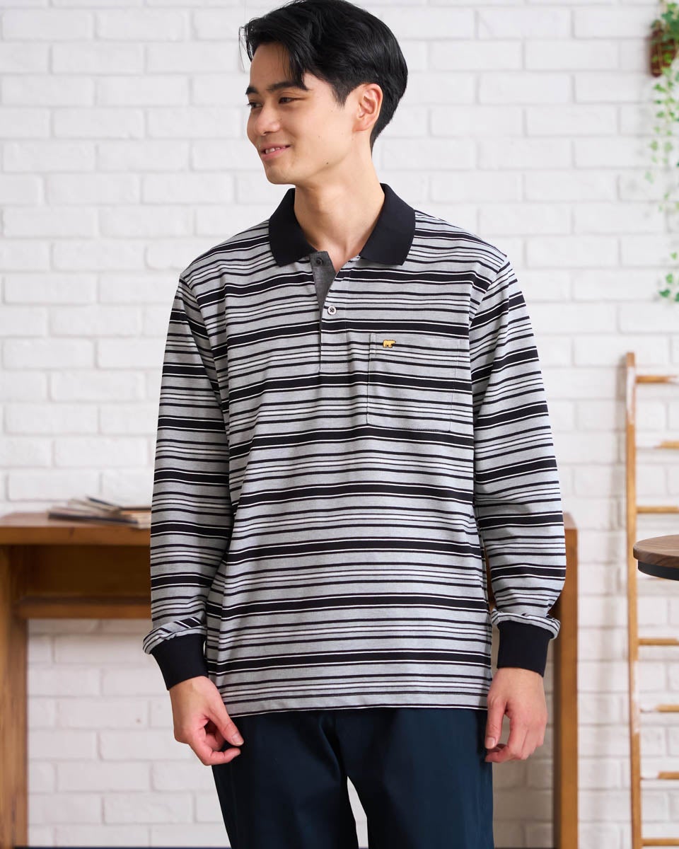 ゴールデンベア　メンズ　Golden Bear　King Sizeボーダー長袖ポロシャツ